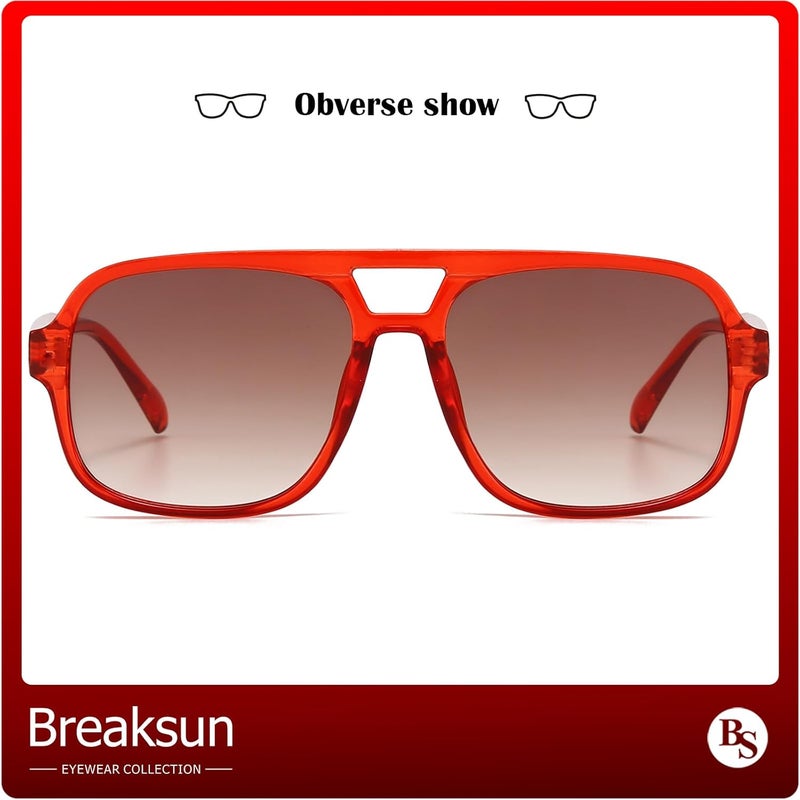 Breaksun Square Aviator Sunglasses for Men Women Fashion Vintage Diamond Cutting Lens Classic Military Pilot Gradient Shades - Image 2