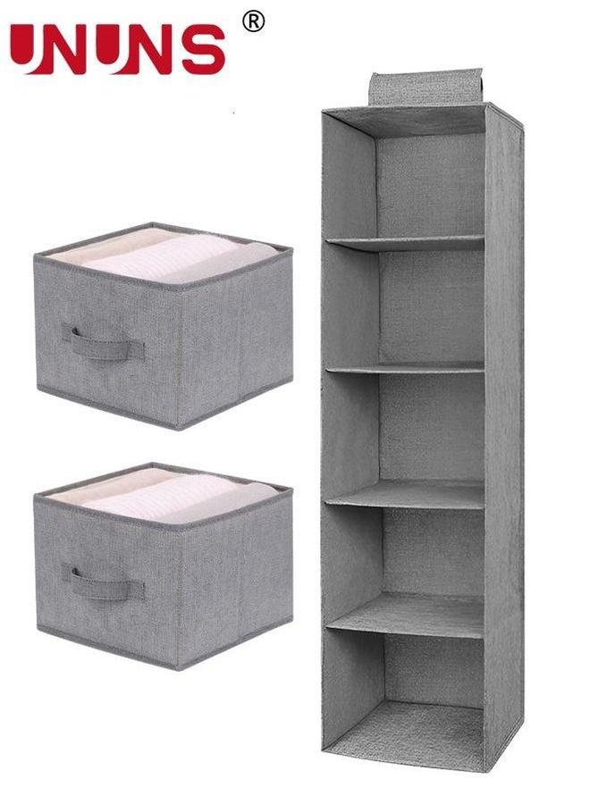 UNUNS 5-Shelf Hanging Closet Organizer,Hanging Shelves For With 2 Removable Drawers,Hanging Shelf Organizer Bedroom Or Garment Rack  - Image 1