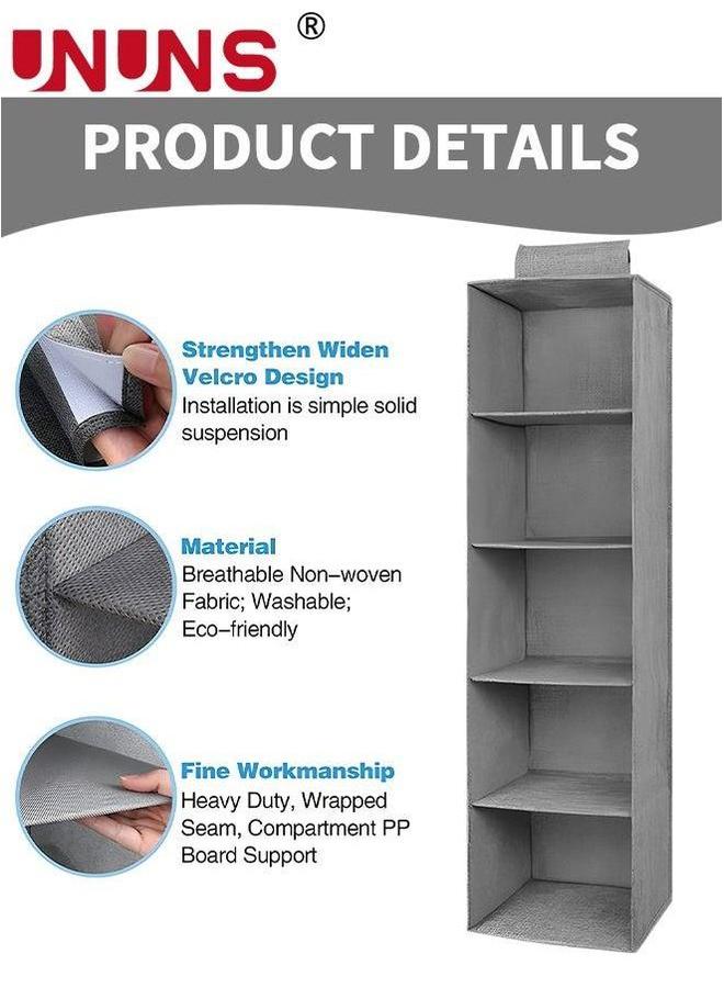 UNUNS 5-Shelf Hanging Closet Organizer,Hanging Shelves For With 2 Removable Drawers,Hanging Shelf Organizer Bedroom Or Garment Rack  - Image 3