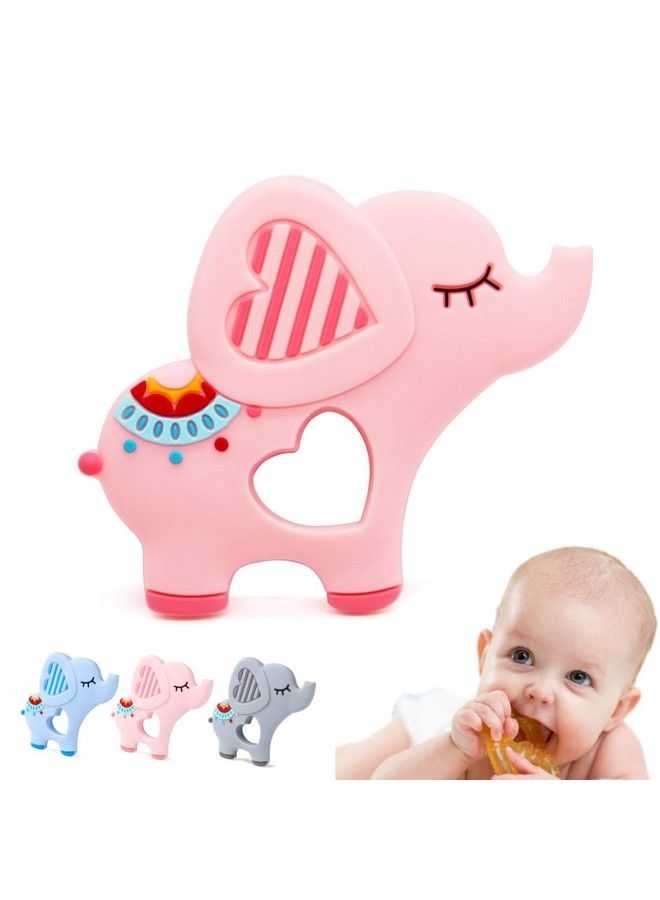 iSweven Teethers For Babies ; Bpa Free Silicone Soft Baby Toys ; Elephant Shaped Baby Gum Molar Chew Toy Relive Long Tooth Pain ; Toodle Teething Pacifier (3 12 Months Pink) - Image 2