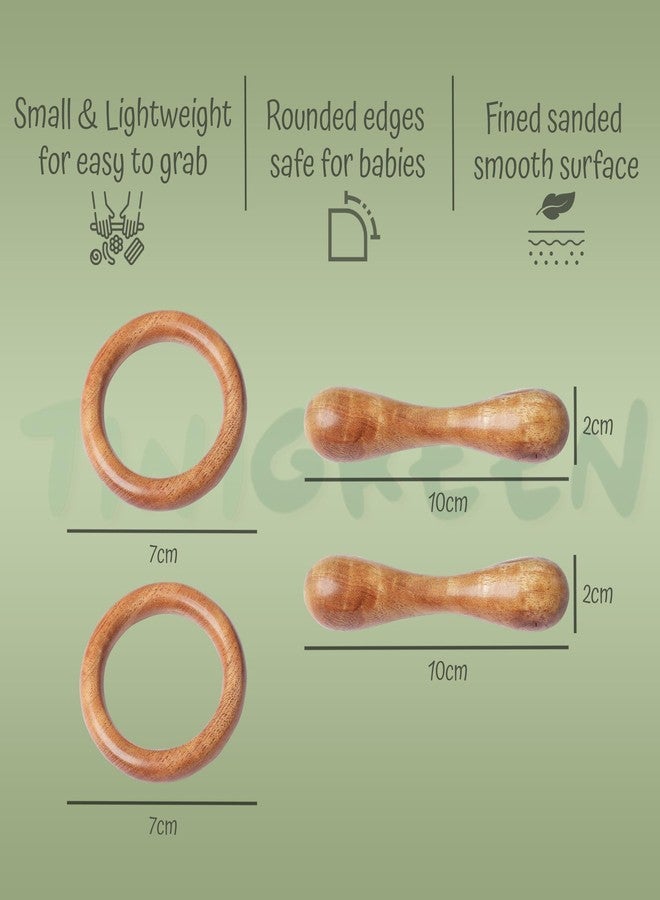 TINIGREEN Two Ring Two Dumbbell Shaped Organic Neem Wood Teether Combo for Baby (Pack of 4) - Image 2