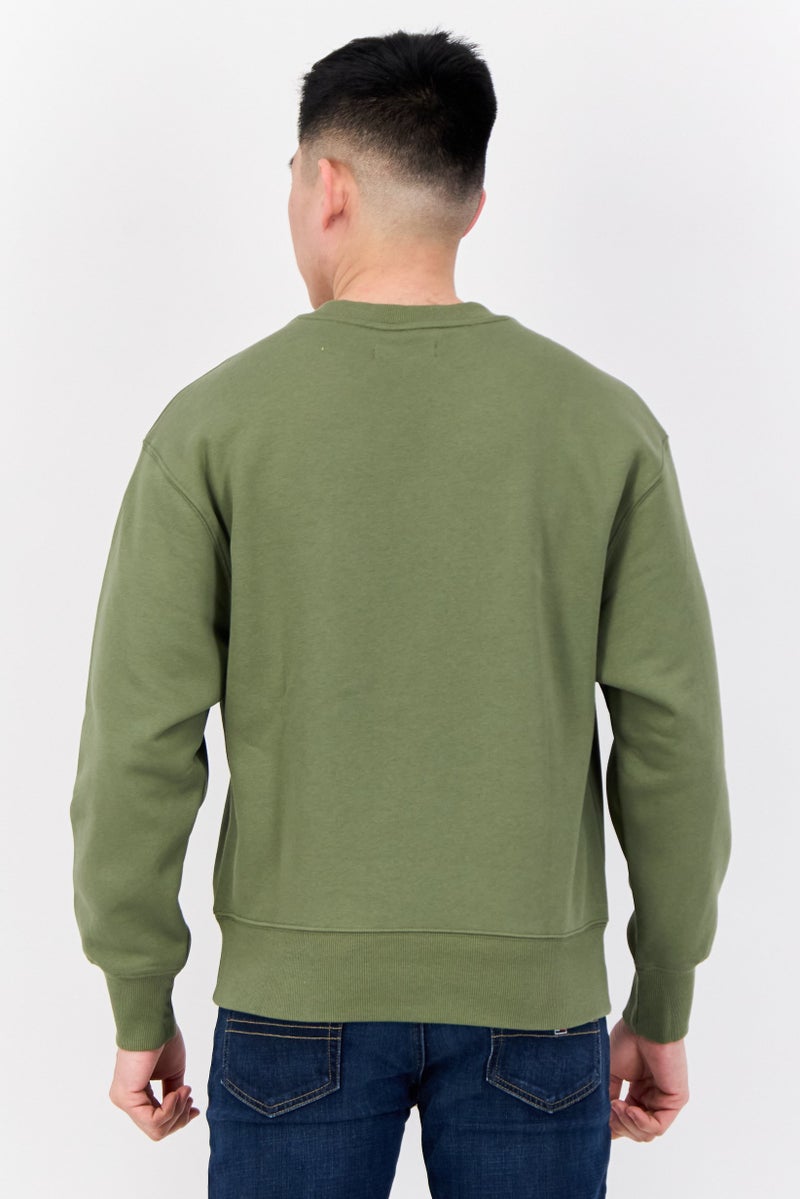 ESPRIT سويت شيرتات بأكمام طويلة للرجال بياقة دائرية، بشعار العلامة التجارية، زيتوني - Image 4