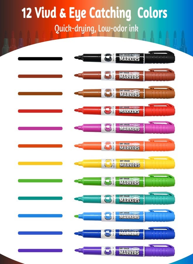 SUQJOY Dry Erase Markers, Fine Tip Whiteboard Marker, Low Odor Dry Markers with Pen Clip, Fine Point Maker, 36 pack 12 Assorted Colors Markers for Students/Teachers - Image 2