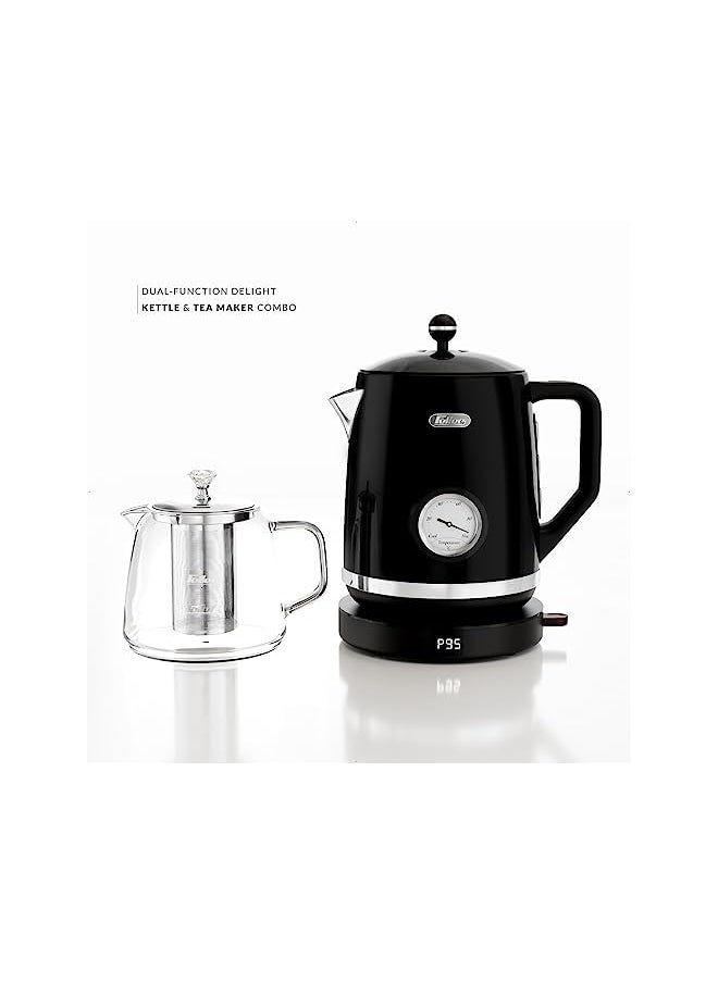 Feller - Germany, Retro Style 1.7L 2-in-1 Stainless Steel Tea Maker+Kettle, 2200W, 85/95/100°C Adjustable Touch-Sensitive Temp Setting,LED Display - Image 1