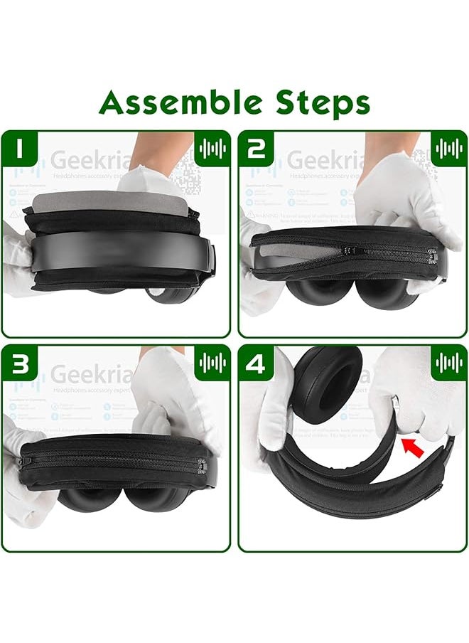 erorex Hook And Loop Headband Cover + Headband Pad Set Headband Protector With Zipper Closure Diy Installation No Tool Needed Compatible With Medium Sized Headphones Protein Leather Black  - Image 4