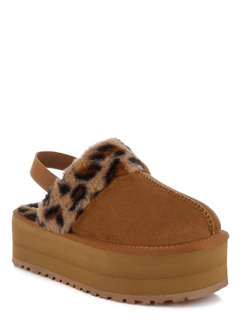 London Rag Leopard Faux Fur Platform Classic Slingback in Tan  - Image 2