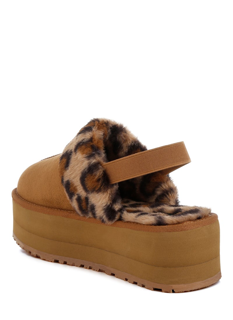 London Rag Leopard Faux Fur Platform Classic Slingback in Tan  - Image 3