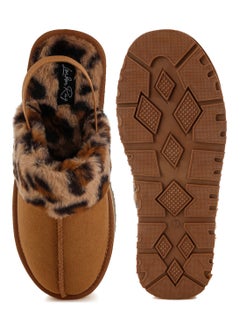 لندن راج جلد الفهد فو الفراء منصة Slingback الكلاسيكية في تان  - Image 4