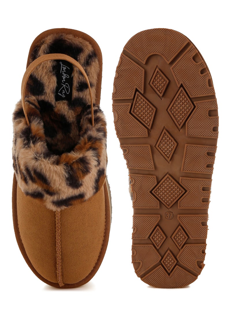 London Rag Leopard Faux Fur Platform Classic Slingback in Tan  - Image 4
