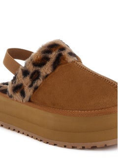 لندن راج جلد الفهد فو الفراء منصة Slingback الكلاسيكية في تان  - Image 5