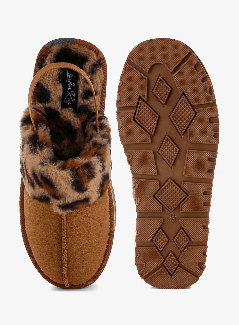London Rag Leopard Faux Fur Platform Classic Slingback in Tan - Image 4