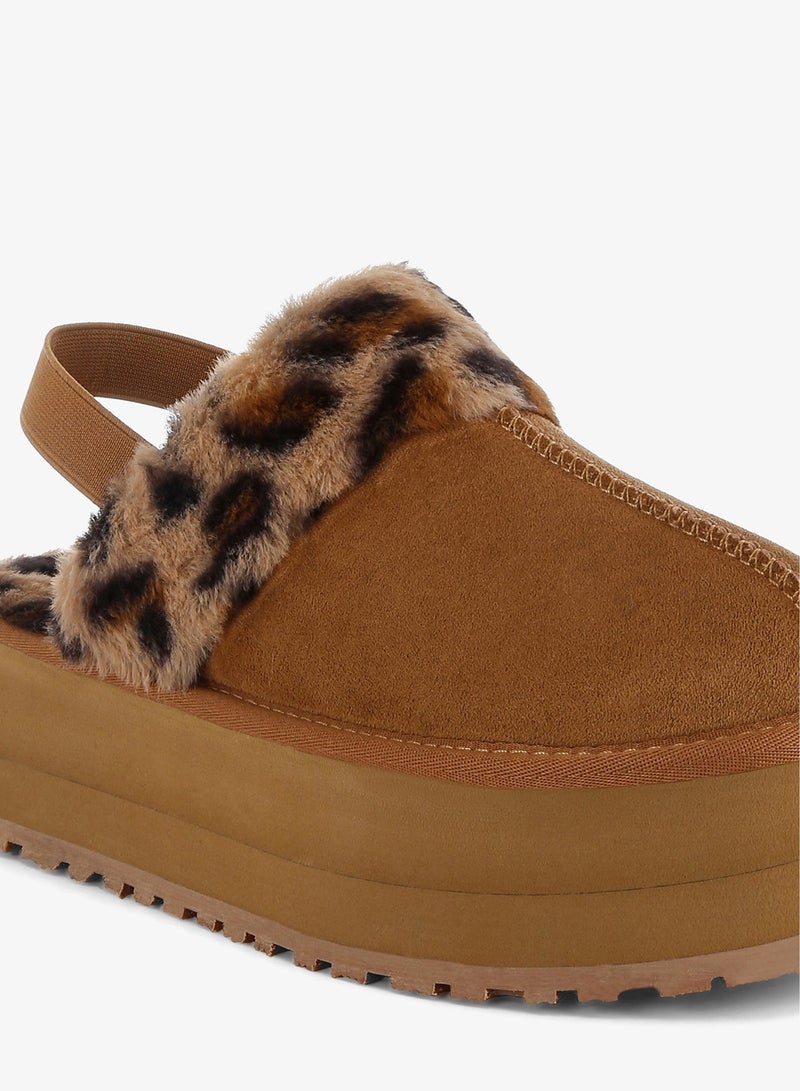 London Rag Leopard Faux Fur Platform Classic Slingback in Tan - Image 5