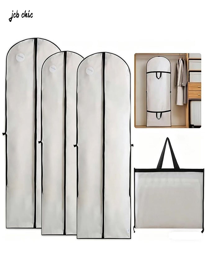 JCB CHIC حقيبة ملابس طويلة 180 × 60 سم، مجموعة من 3 أغطية ملابس قابلة للطي مزودة بمقابض، حقائب ملابس قابلة للتنفس مزودة بسحاب، حقيبة واقية للملابس مقاومة للغبار، حقيبة ملابس لفساتين الزفاف وفساتين السهرة - Image 1