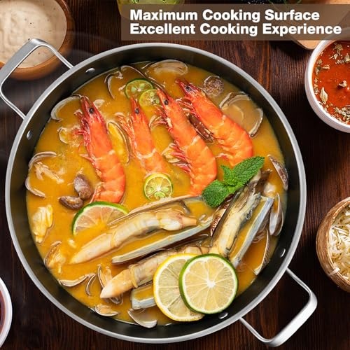Yeksum Tri-Ply 14.5 Inch Stainless Steel Paella Pan,12 Servings Paella Pan with Lid,18/10 Nonstick Large Skillet,Jumbo Cooker,Induction Pan,Skillets,for Outdoors,Camping,Parties - Image 5
