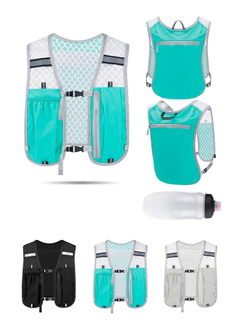 سترة ترطيب قابلة للتنفس للجري، حقائب ظهر خفيفة الوزن عاكسة للجري مع زجاجة مياه ناعمة سعة 500 مل، سترة ترطيب قابلة للتعديل لسباق الماراثون والجري وركوب الدراجات والمشي لمسافات طويلة والتسلق - Image 1