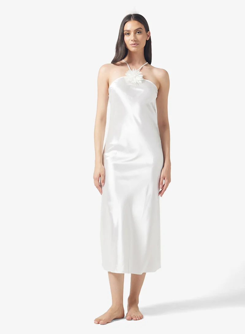 ELLA Halter Neck Night Dress With 3D Floral