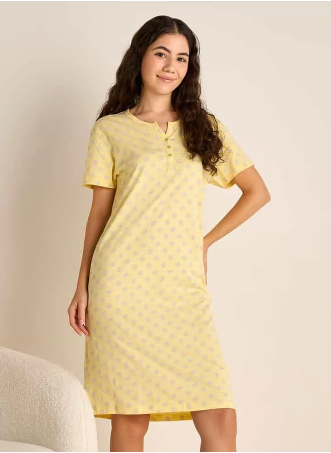 فاف Floral Print Sleepshirt with Short Sleeves