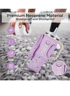 sokany Water Bottle Carrier Bag with Phone Pocket for Stanley 40oz Tumbler Water Bottle Holder Pouch with Adjustable Shoulder Strap and Carabiner Stanley Cup Accessories for Hiking Travelling Camping (Purple)  - Image 4
