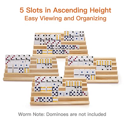 plusvivo Domino Racks with Stand Set of 4 Mexican Train Dominoes Set Trays Wooden Domino Holders for Mexican Train and Other Domino Games for Kids Adults Hobbies Indoor Activities Family Fun - Image 5