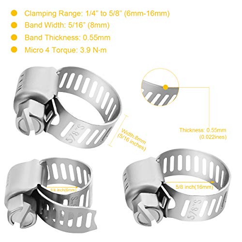 WIN-LONG Winlong 1/2'' Stainless Steel Hose Clamps - 24PK Size 4 Small Worm Gear Drive Hose Clamps Clamping Range 1/4 Inch to 5/8 Inch (6mm-16mm) for Automotive Plumbing, 1/4'' Clamps, 1/2'' Clamps - Image 3