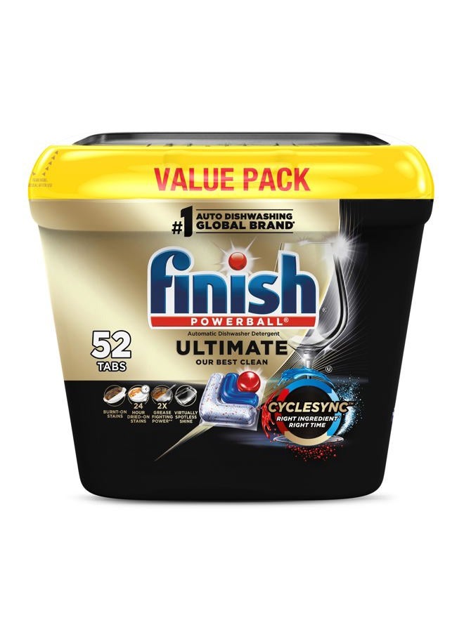 Finish Ultimate Dishwasher Pods, No Pre-Rinse Dishwasher Detergent Soap Removes Burnt-On Stain, with CycleSync Technology, Degreasing & Scrubbing Power, 52 Count - Image 1