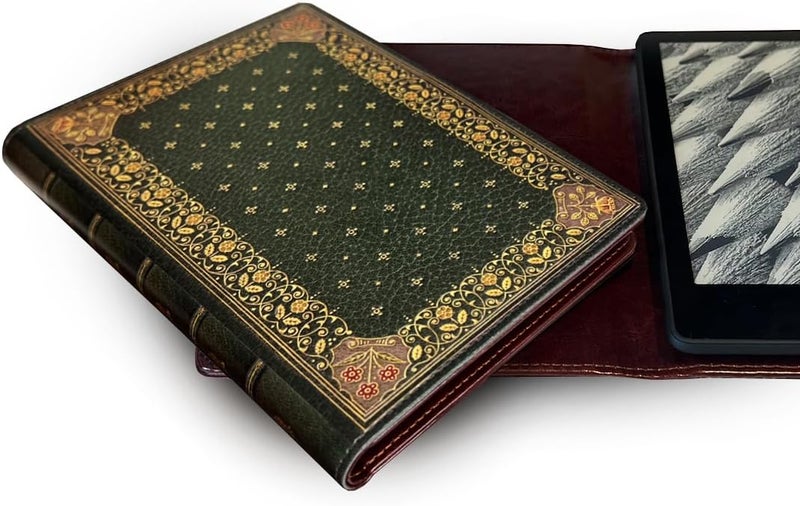 KleverCase Universal Book Cover for eBook Readers. Fits All e-Reader Brands Including Kobo, Nook, Kindle Paperwhite (inc 12th Gen & Signature Edition), Kindle, storytel and More. (Ornate Green) - Image 1