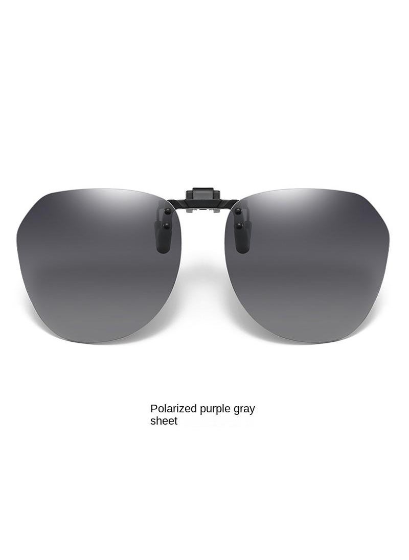Y&D - Sunglasses Clip Ultra-light Driving Special Anti-ultraviolet Sunglasses Polarized Clip Can Be Upturned Myopia Glasses-Polarized Purple Gray Sheet - Image 1