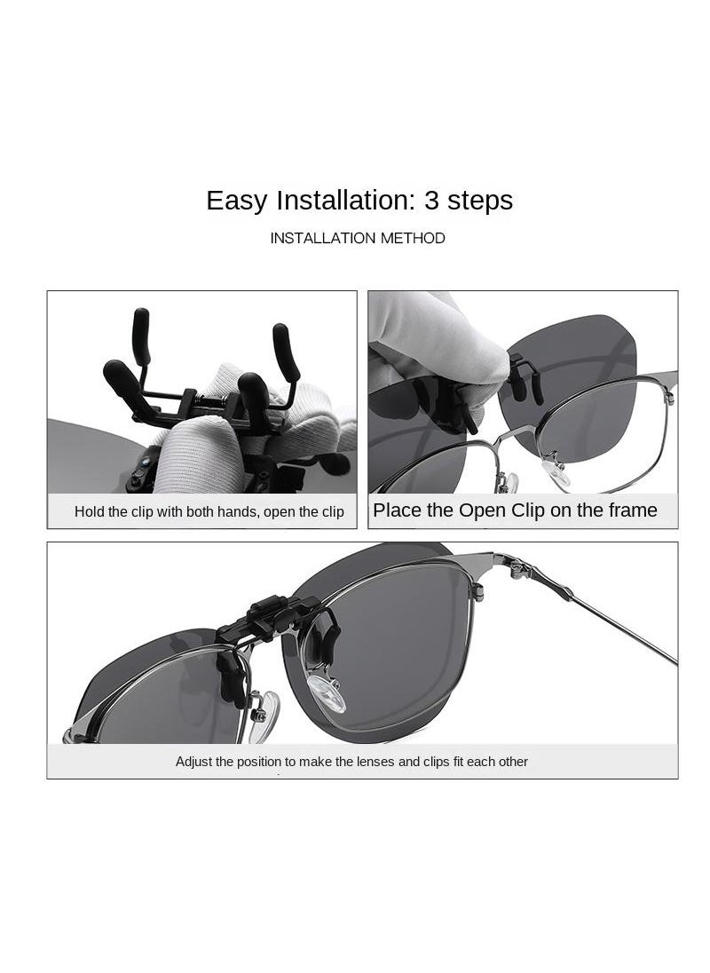 Y&D - Sunglasses Clip Ultra-light Driving Special Anti-ultraviolet Sunglasses Polarized Clip Can Be Upturned Myopia Glasses-Polarized Purple Gray Sheet - Image 1