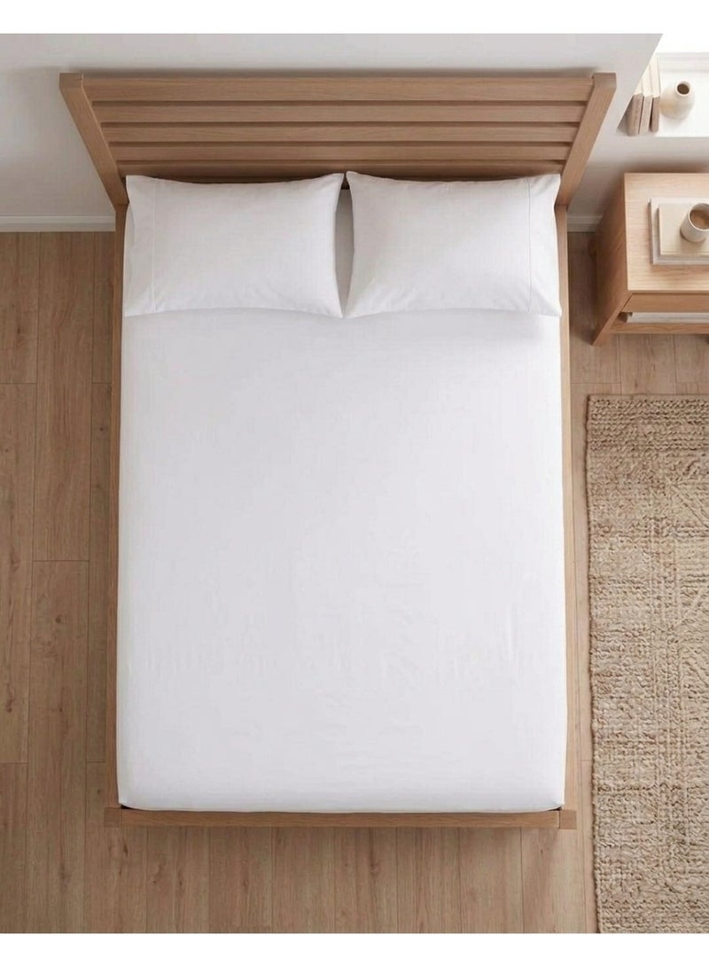 Rishahome King Size 3-Piece White Bedsheet Set, Flat Sheet (220x240 cm) & 2 Pillow Cases - Image 1