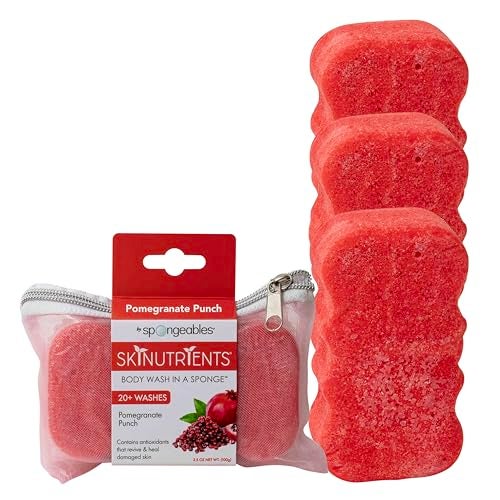 Spongeables Body Wash in a 20+ Wash Sponge, Pomegranate Punch, 3 Count - Image 1