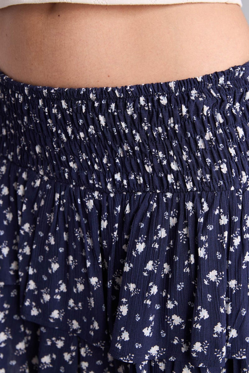 DeFacto Blue Woman Floral Regular Waist Crinkle Viscose Mini Skirt Casual - Image 5