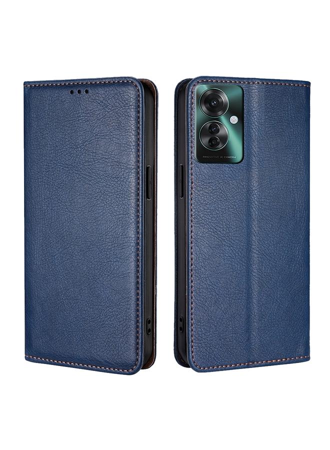 جرين تايجر جراب هاتف جلدي مغناطيسي بلون زيتي لامع لهاتف OPPO Reno11 F 5G (أزرق)