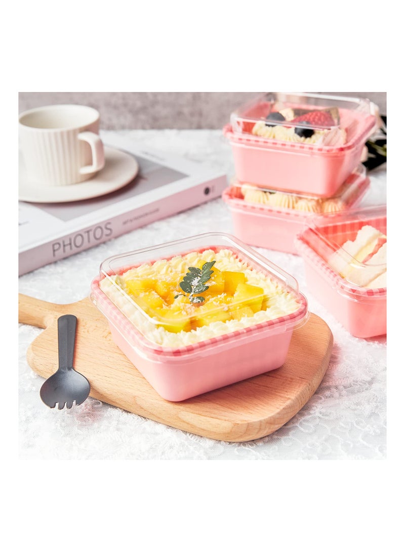 SOLARAE 50 Pack of Pink Plaid Charcuterie Boxes with Clear Lids - Plastic Dessert Cups for To-Go Picnic Food Containers, Perfect for Cake Slices, Bakery Desserts, Strawberries, Sandwiches, and Cookies. - Image 3