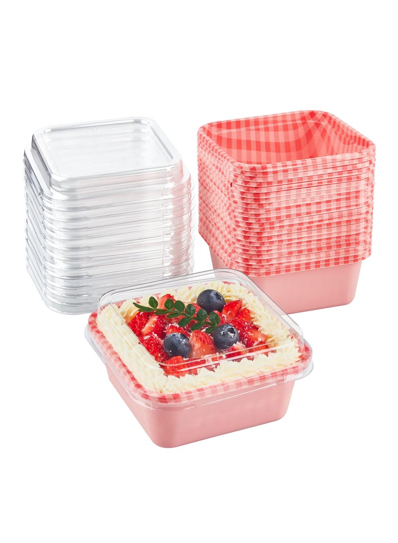 SOLARAE 50 Pack of Pink Plaid Charcuterie Boxes with Clear Lids - Plastic Dessert Cups for To-Go Picnic Food Containers, Perfect for Cake Slices, Bakery Desserts, Strawberries, Sandwiches, and Cookies. - Image 4