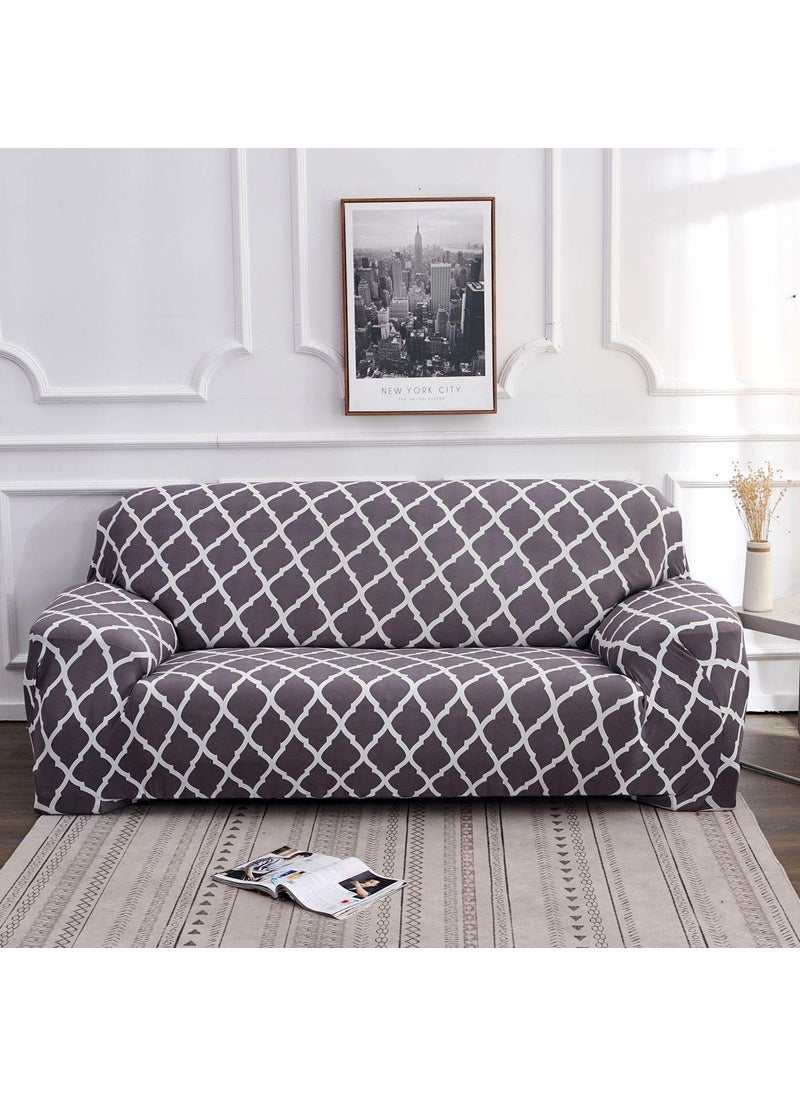 Styleys Styleys Universal Polyester Big Elasticity Flexible Stretch Triple Seater Sofa Cover (3 Seater, 180-230 cms, Light Grey Check, SLMH-88)  - Image 1