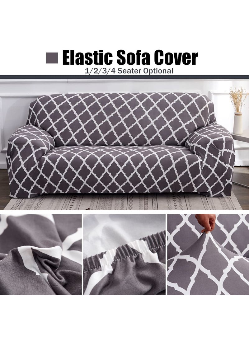 Styleys Styleys Universal Polyester Big Elasticity Flexible Stretch Triple Seater Sofa Cover (3 Seater, 180-230 cms, Light Grey Check, SLMH-88)  - Image 2