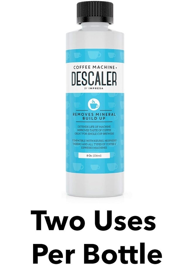 Descaler (2 Uses Per Bottle) - Made in the USA - Universal Descaling Solution for Keurig, Nespresso, Delonghi and All Single Use Coffee and Espresso Machines