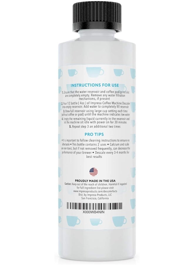 Descaler (2 Uses Per Bottle) - Made in the USA - Universal Descaling Solution for Keurig, Nespresso, Delonghi and All Single Use Coffee and Espresso Machines