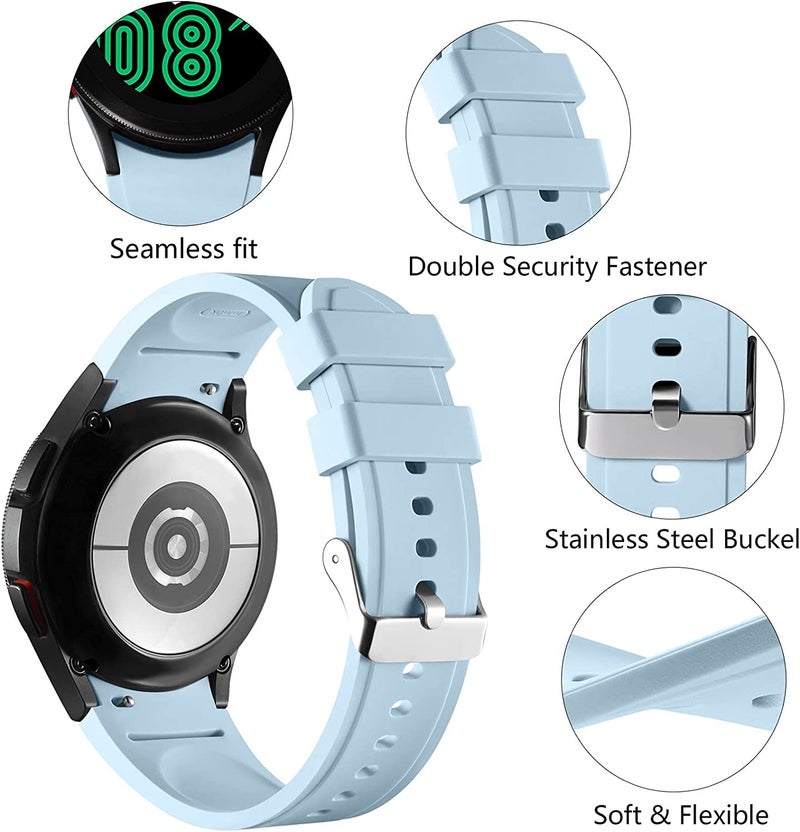 PEFKO PSS33 20MM No Gap Arc Edge Silicone Replacement Bands / Straps Compatible for Samsung Galaxy 4 Band & Galaxy 5 Band 44mm 40mm / Watch 5 Pro Bands 45mm/4 Classic Bands 46mm 42mm, 20mm Sport Strap Wristbands for Men Women Unisex【 👉 Only Silicone Watch Strap ⌚ Watch NOT Included 】 (20MM, SKY BLUE) - Image 2