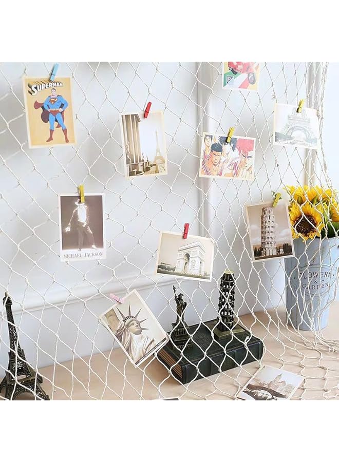 The Bros شبكة صيد زخرفية، نمط البحر الأبيض المتوسط مع قواقع ومرساة لتزيين المنزل (2م × 1م، بيج أبيض) - Image 4