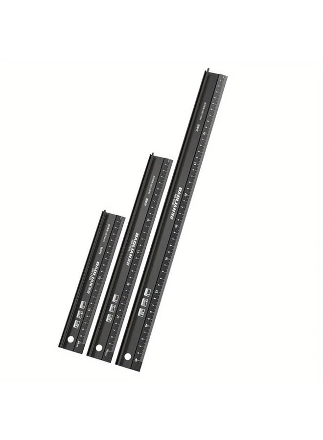 Multifunctional Aluminum Straight Ruler Set 7.87 Inch Three Sizes With Cutting Protection And Non Slip Pad Industrial Grade Measuring Tool - Image 4