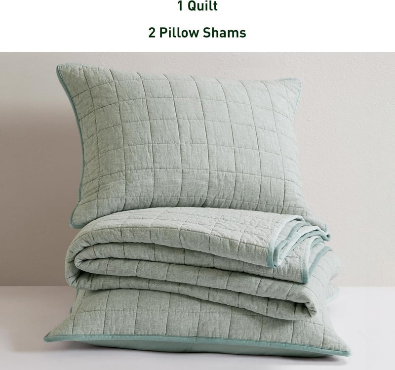 Hyde Lane Linen Quilt Set Queen Size - Breathable Box Stitched European Flax Bedding Set for Bedspread and Coverlet, with 2 Pillow Shams, 90"x96", Sage - Image 5