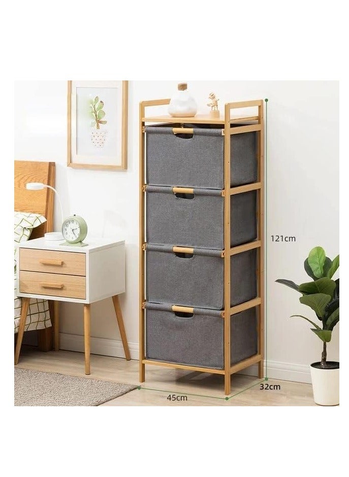 LEDIN 4 Tier Freestanding Storage Shelf Hamper with Pull Out Drawers for Towels Linens Sheets Clothes - Natural Bamboo Wooden Organizer Basket for Bedroom Bathroom Laundry  - Image 2