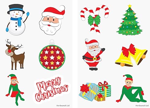 HENBRANDT Henbrandt 48 x Mini Christmas Temporary Transfer Tattoos for Children Mixed Designs Santa Claus Elf Rudolph Kids Festive Xmas Stocking Advent Calendar Fillers for Boys and Girls