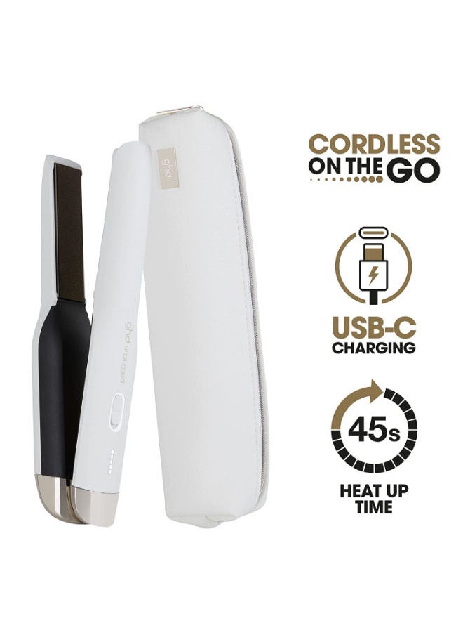 ghd مكواة فرد الشعر المسطحة اللاسلكية Unplugged Styler 1، مكواة تمليس الشعر الاحترافية أثناء السفر مع علبة مقاومة للحرارة، شحن USB-C لمدة 20 دقيقة من الاستخدام، أبيض  - Image 4