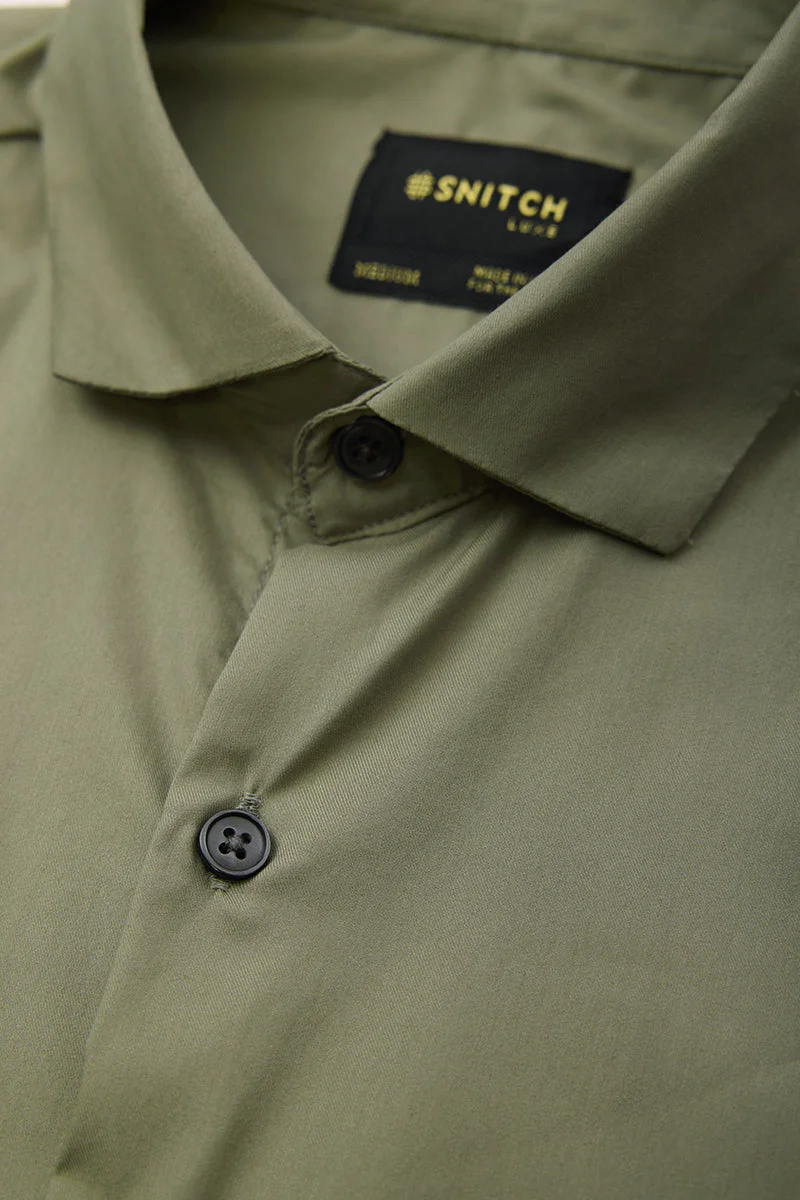 SNITCH Olive Solid Long Sleeve Slim Fit Luxe Shirt