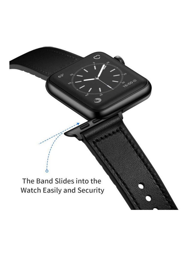 سوار من الجلد الطبيعي والمطاط مصنوع مزيج مواد مختلفة لساعة Apple iWatch Series 6/SE/5/4/3/2/1 أسود - Image 4