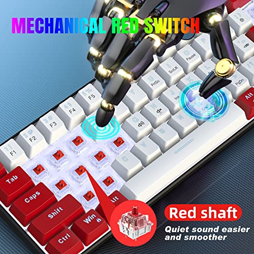 Snpurdiri Wired 60% Mechanical Gaming Keyboard, White LED Backlit Ultra-Compact Mini Office Keyboard for Windows Laptop PC Mac (Red-White, Red Switches) - Image 4