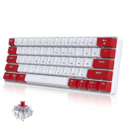 Snpurdiri Wired 60% Mechanical Gaming Keyboard, White LED Backlit Ultra-Compact Mini Office Keyboard for Windows Laptop PC Mac (Red-White, Red Switches) - Image 1