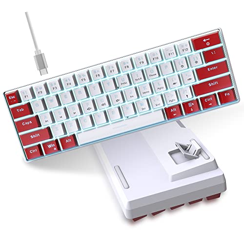 Snpurdiri Wired 60% Mechanical Gaming Keyboard, White LED Backlit Ultra-Compact Mini Office Keyboard for Windows Laptop PC Mac (Red-White, Red Switches) - Image 2